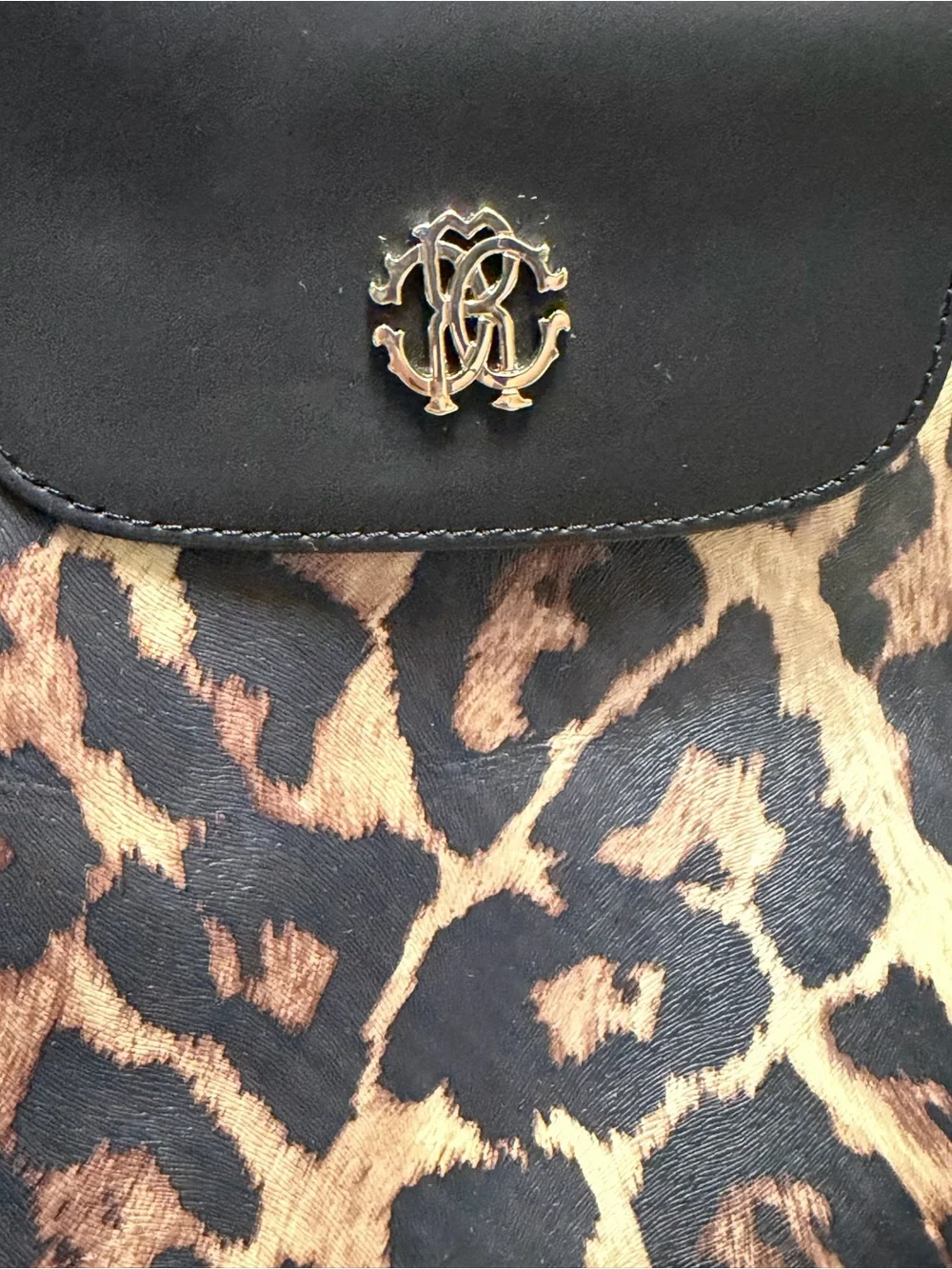 Roberto Cavalli Leopard-Print Tote with Black Trim and Handles